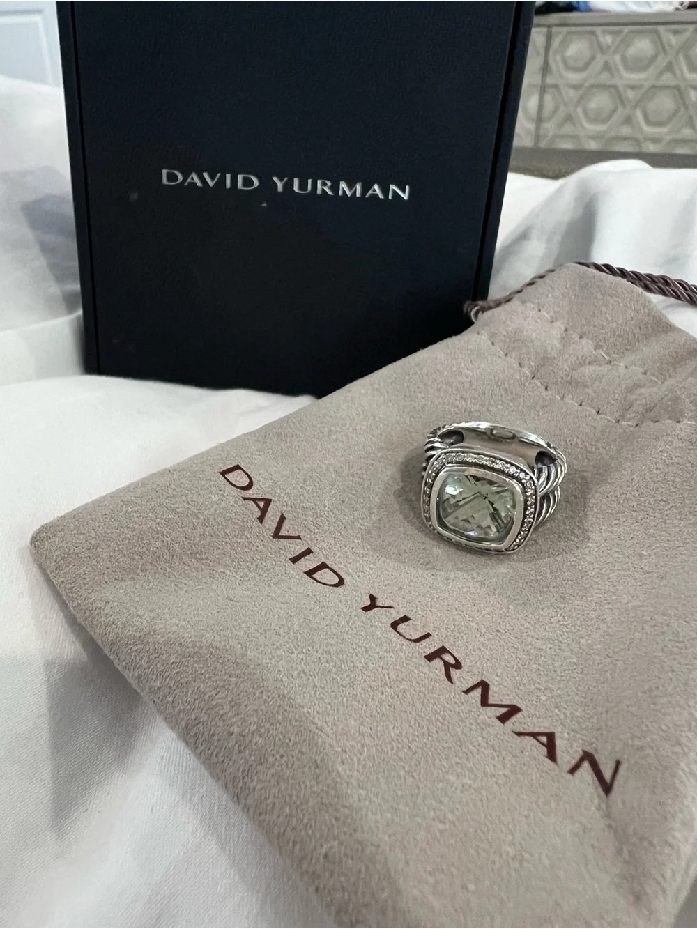 David Yurman 11mm Albion Ring Prasiolite with Diamonds size 5.75 - Picture 1 of 9